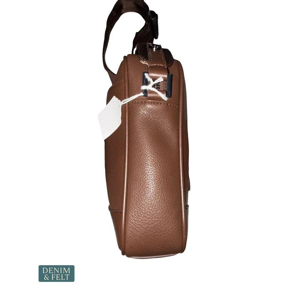 NEW Ted Baker London Brown Double Zip‎ Camera Crossbody Pebbled Leather Travel
